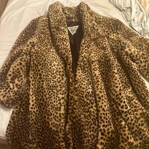 Vintage 80s J Percy for Marvin Richards leopard faux fur swing jacket medium